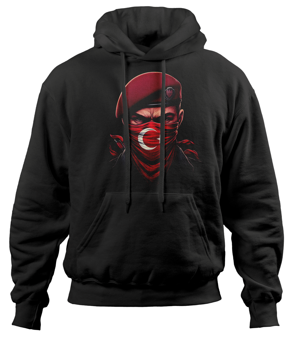 Bordo Bereli Baskılı Kapüşonlu Sweatshirt